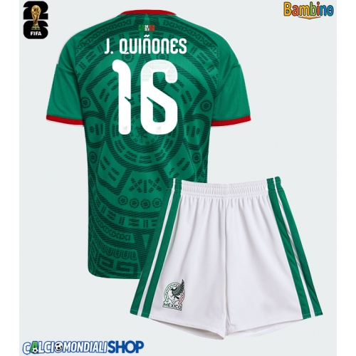 Maglie da calcio Messico Julian Quinones #16 Prima Maglia Bambino Mondiali 2026  Manica Corta + Pantaloni corti)